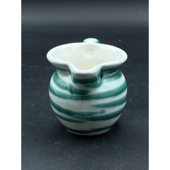 Gmundner Keramik Austria Green Dizzy Stripe Hand Painted Dizzi Creamer 2 1/4” - Picture 4 of 10